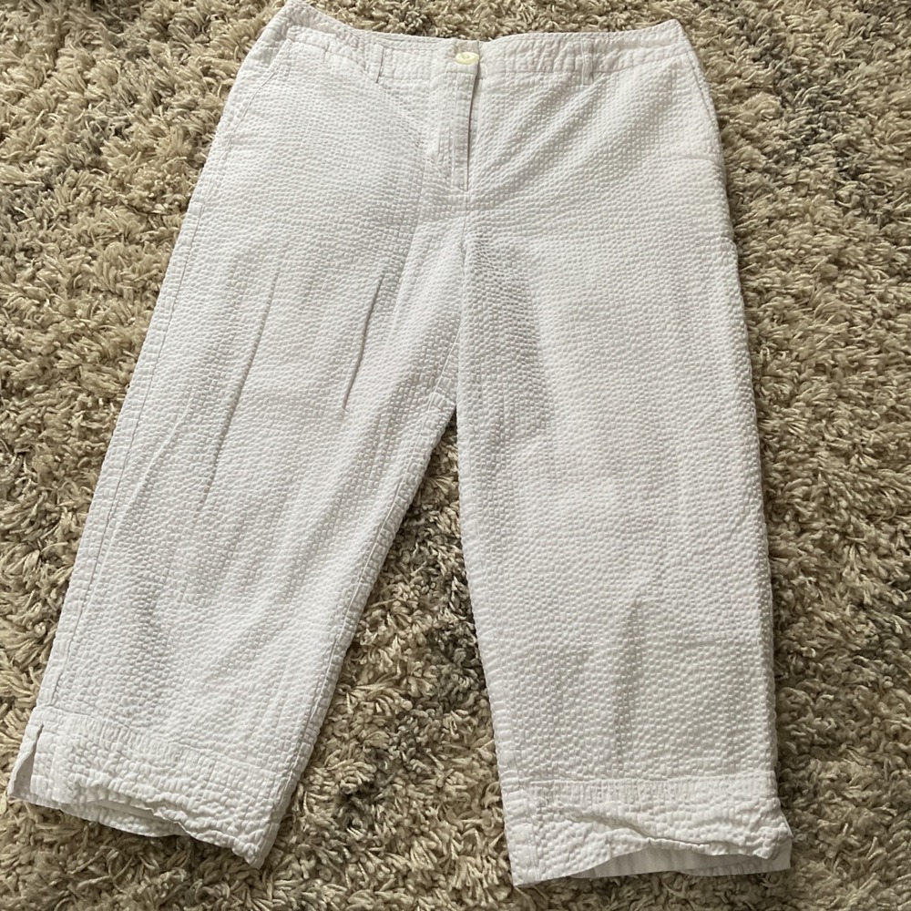 George‎ ME Mark Eisen White Seersucker Cropped Pants Womens 8 Textured white